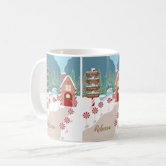 Mok North Pole Scene Holiday Coffee met naam (Voorkant links)