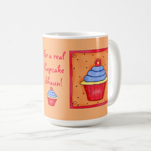 Mok Oranje en blauwe cupcake (Voorkant rechts)