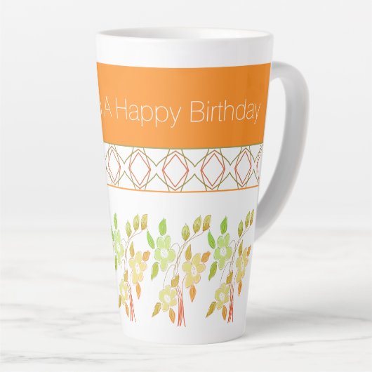 Mok Oranje en groene bloemen (Rechterhoek)