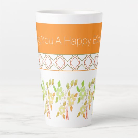 Mok Oranje en groene bloemen (Voorkant)