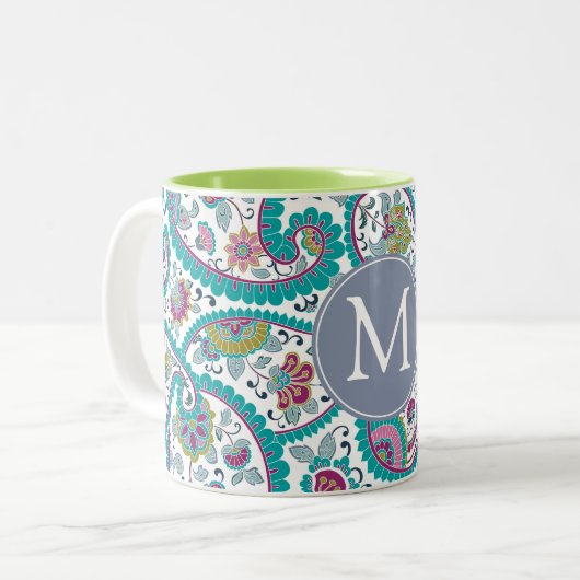 Mok Persian Boteh Paisley Pattern Monogram (Voorkant links)
