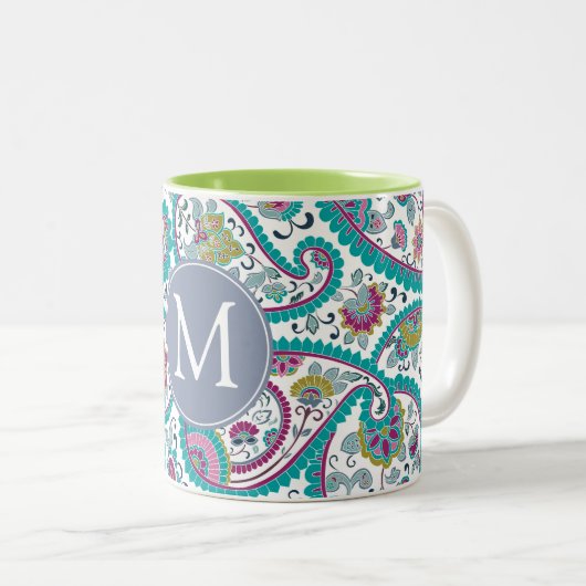 Mok Persian Boteh Paisley Pattern Monogram (Voorkant rechts)