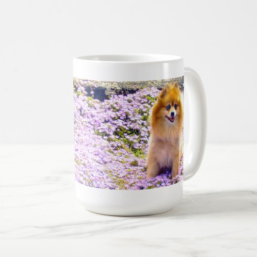 Mok | Pommerse Marley met Mauve bloemen (Voorkant rechts)