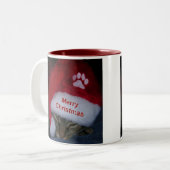 Mok prettige kerstkat in Santa Hat (Voorkant links)