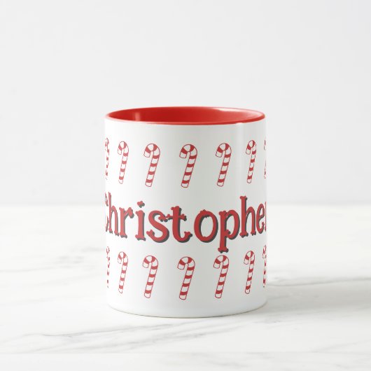 Mok - Red Candy Canes met naam (Midden)