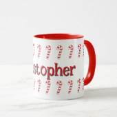 Mok - Red Candy Canes met naam (Voorkant rechts)