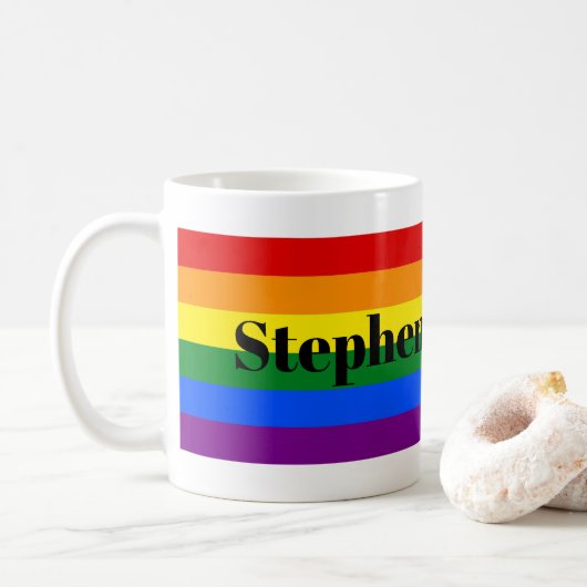 Mok regenboogpride vlag met Jouw naam (Met donut)