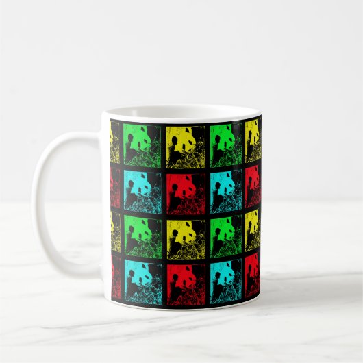 Mok, Reuzenpanda's Pop Art, Rood Blauw Groen Geel Koffiemok (Links)