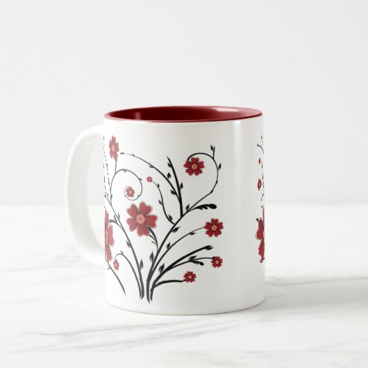 Mok rode bloemen (Voorkant links)