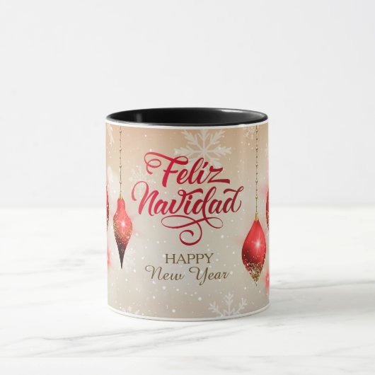 Mok rode glitter Bulbs Feliz Navidad Snowflake (Midden)
