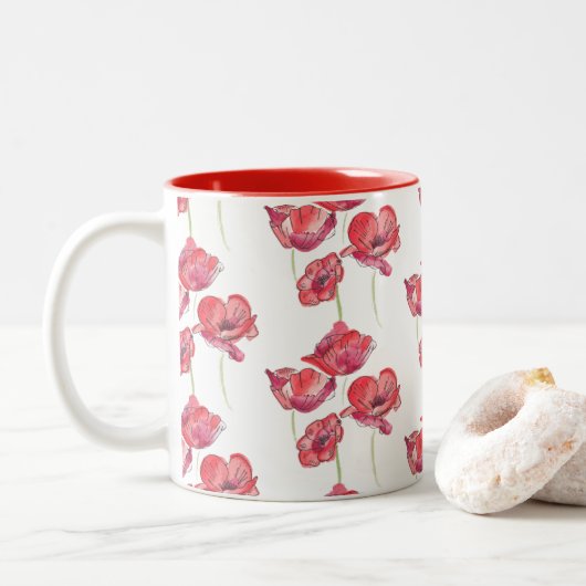Mok rode papavers koffie (Met donut)