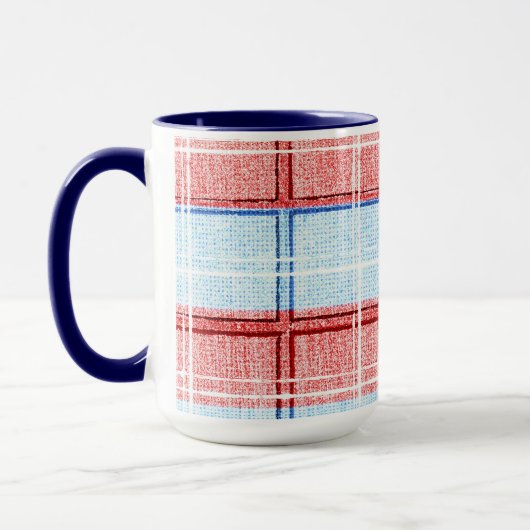 Mok rode, witte en blauwe speldenbeker (Links)