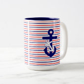 Mok rode witte en marinestripes W/Anchors koffie (Voorkant rechts)