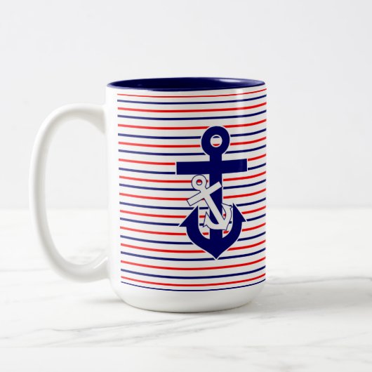 Mok rode witte en marinestripes W/Anchors koffie (Links)