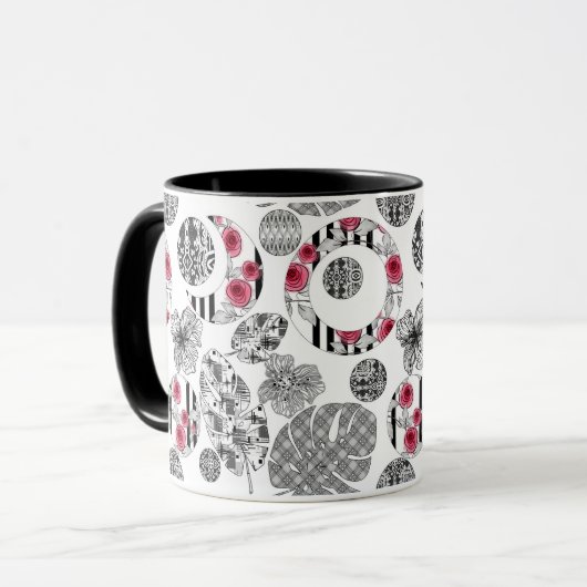Mok, Rood en Zwart, Quilten, Patchwork, Landelijk Mok (Voorkant links)