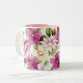 Mok roze en gele bloemen (Voorkant links)