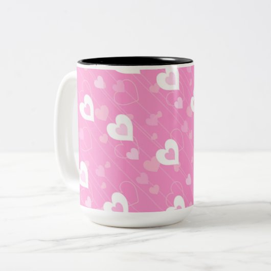 Mok roze en witte harten Patroonkoffie (Voorkant links)