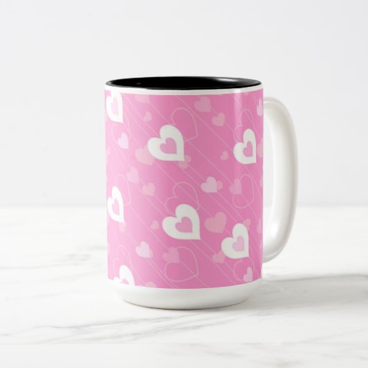 Mok roze en witte harten Patroonkoffie (Voorkant rechts)