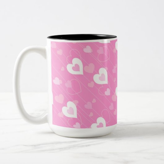 Mok roze en witte harten Patroonkoffie (Links)