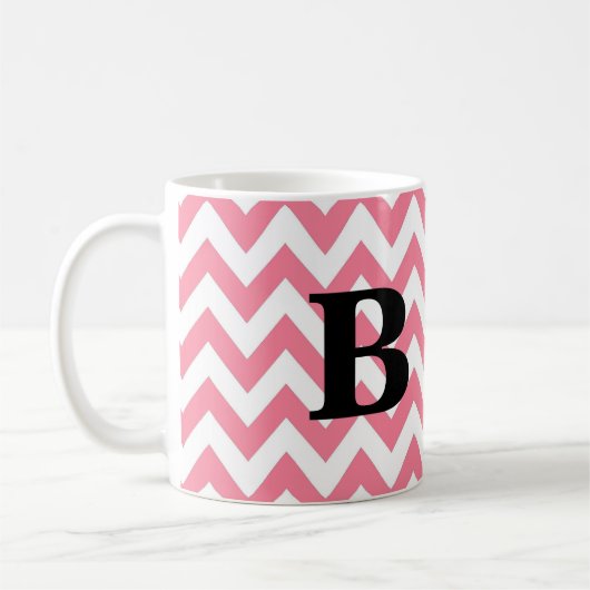 Mok roze en zwarte Chevron Monogram (Links)