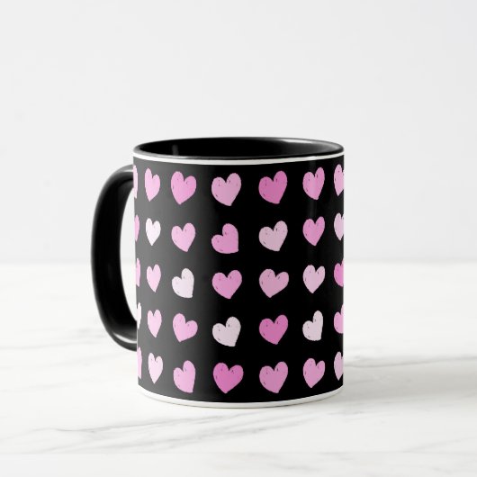 Mok roze hartenpatronen koffie (Voorkant links)