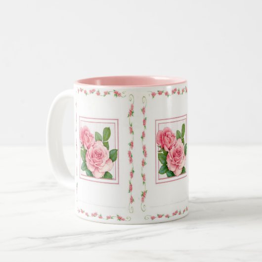 Mok-roze rozen tweekleurige koffiemok (Voorkant links)