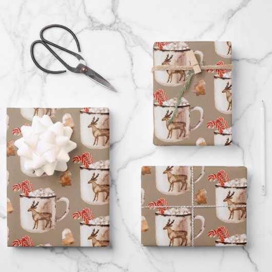 Mok Rustic Kraft Peppermint Cocoa Cookies Reindeer Inpakpapier Vel (Voorkant)