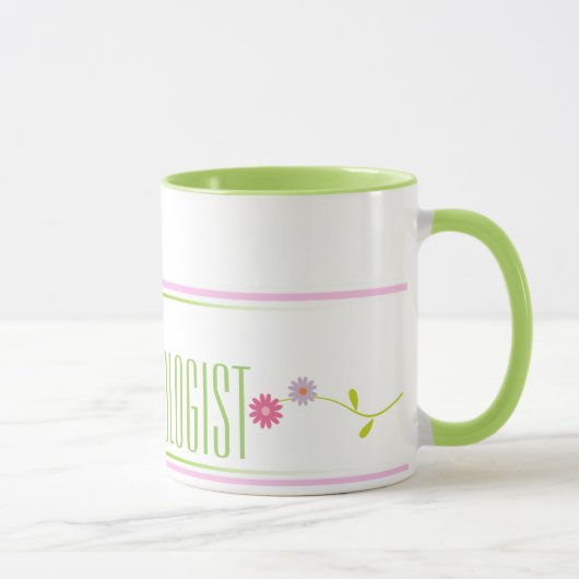 Mok schoolpsycholoog roze en groene koffie (Rechts)