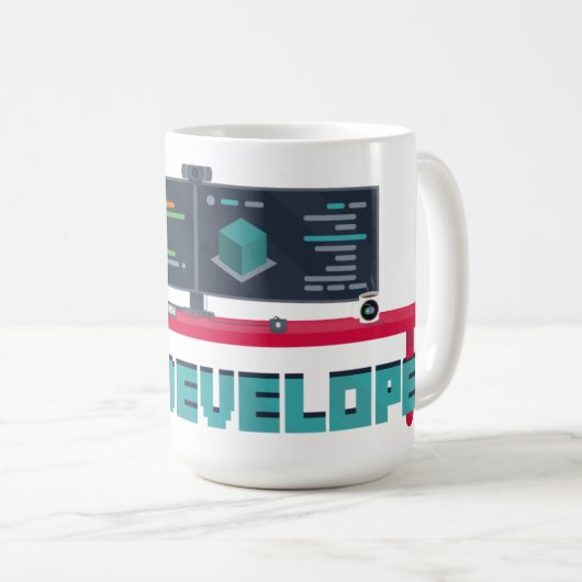 Mok spelontwikkelaar - blauwe letters (Voorkant rechts)
