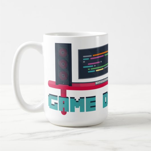 Mok spelontwikkelaar - blauwe letters (Links)