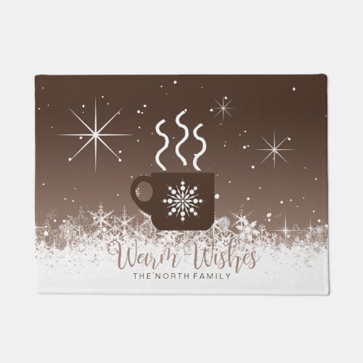 Mok Steaming Hot Drink met sneeuwrand Bruin ID595 Deurmat (Voorkant)