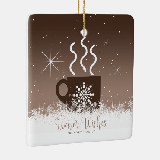 Mok Steaming Hot Drink met sneeuwrand Bruin ID595 Keramisch Ornament (Rechts)