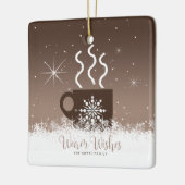 Mok Steaming Hot Drink met sneeuwrand Bruin ID595 Keramisch Ornament (Links)