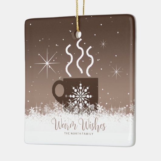 Mok Steaming Hot Drink met sneeuwrand Bruin ID595 Keramisch Ornament (Links)