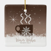 Mok Steaming Hot Drink met sneeuwrand Bruin ID595 Keramisch Ornament (Achterkant)