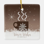 Mok Steaming Hot Drink met sneeuwrand Bruin ID595 Keramisch Ornament (Voorkant)