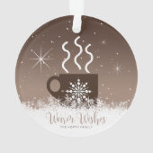 Mok Steaming Hot Drink met sneeuwrand Bruin ID595 Ornament (achterkant)