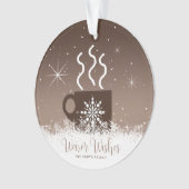 Mok Steaming Hot Drink met sneeuwrand Bruin ID595 Ornament (voorkant)