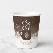 Mok Steaming Hot Drink met sneeuwrand Bruin ID595 Papieren Bekers (Achterkant)