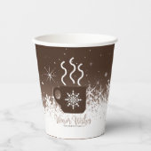 Mok Steaming Hot Drink met sneeuwrand Bruin ID595 Papieren Bekers (Voorkant)