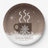 Mok Steaming Hot Drink met sneeuwrand Bruin ID595 Papieren Bordje (Voorkant)
