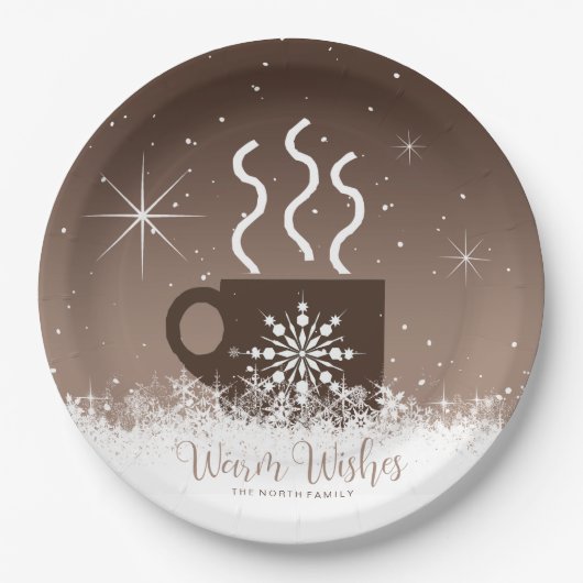 Mok Steaming Hot Drink met sneeuwrand Bruin ID595 Papieren Bordje (Voorkant)