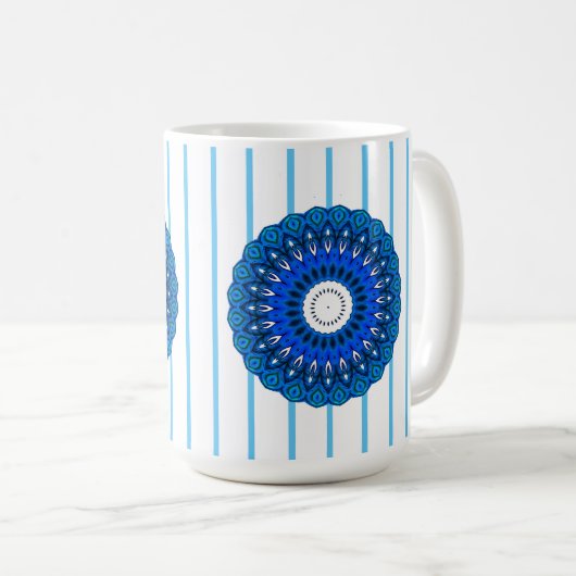 Mok Turquoise Pinstriped Blue Mandala (Voorkant rechts)
