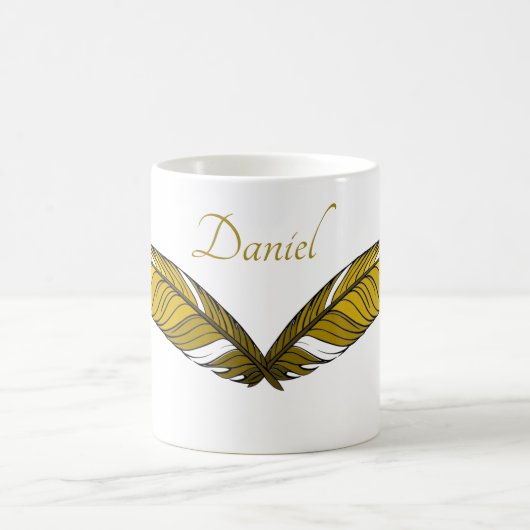 Mok - Twee gele veren en naam (Center)