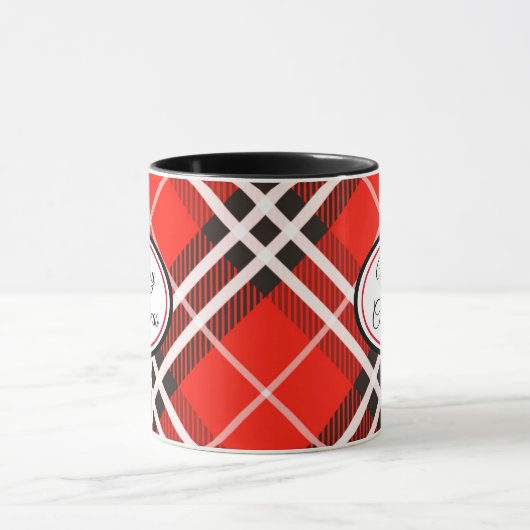 Mok-Two Tone-Red/Black Plaid Vrolijk Kerstfeest Mok (Midden)
