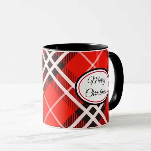 Mok-Two Tone-Red/Black Plaid Vrolijk Kerstfeest Mok (Voorkant rechts)