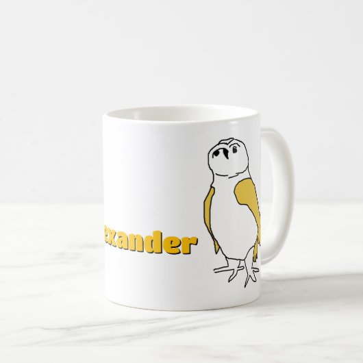 Mok - Uilen met gele vleugels en naam (Voorkant rechts)