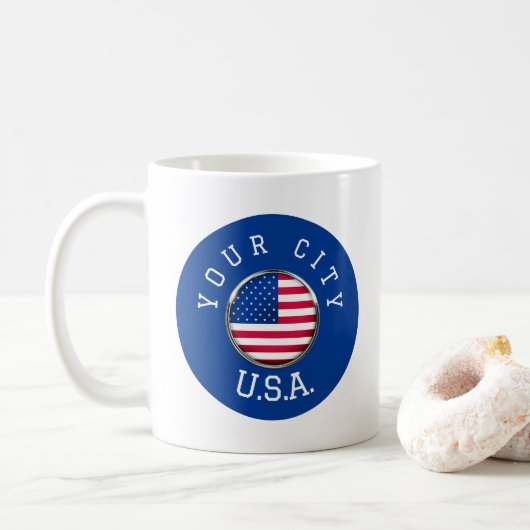 Mok - USA gepersonaliseerd - Voeg uw plaatsnaam (Met donut)