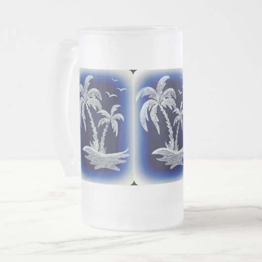 Mok van 16 oz glas met palmbomen, bevroren (Voorkant links)