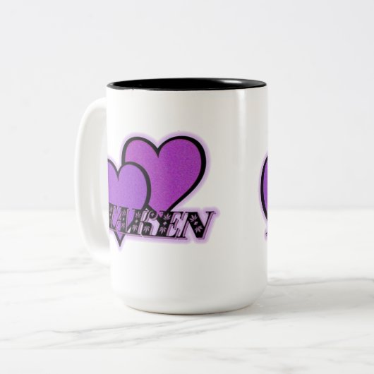 Mok van afgedankte koffie met Paarse harten (Voorkant links)